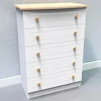 Warwick 5 Drawer Chest of Drawers - White, Ash and Oak