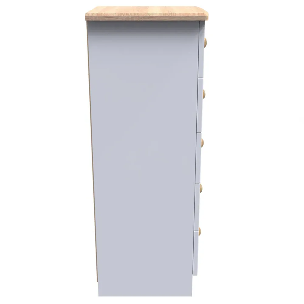 Warwick 5 Drawer Tall Bedside Cabinet - White, Ash