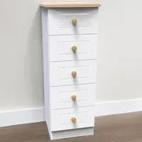 Warwick 5 Drawer Tall Bedside Cabinet - White, Ash