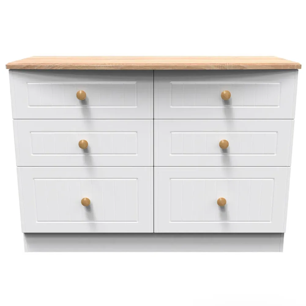Warwick 6 Drawer Wide Chest of Drawers - White, Ash and Oak