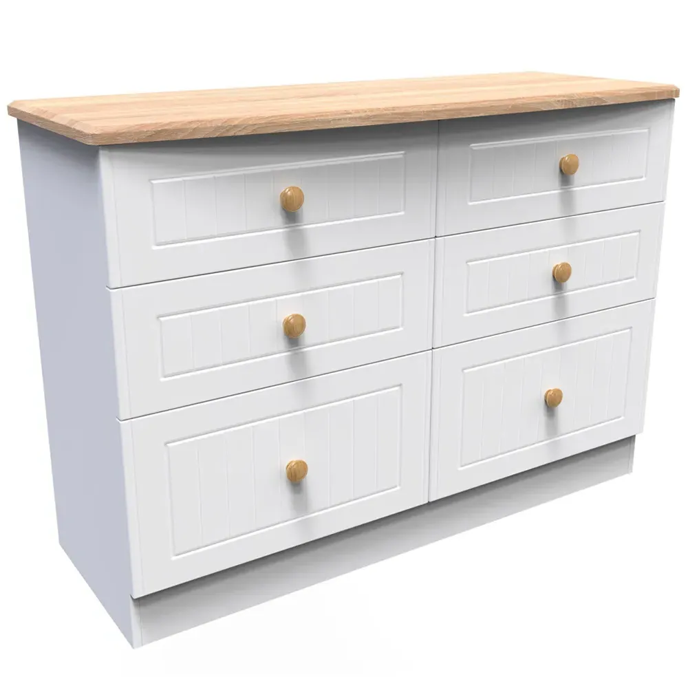 Warwick 6 Drawer Wide Chest of Drawers - White, Ash and Oak