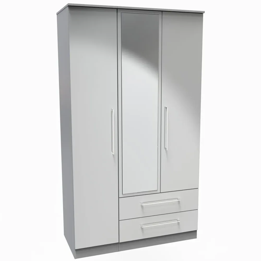 Worcester 3 Door 2 Drawer Mirrored Wardrobe - Grey