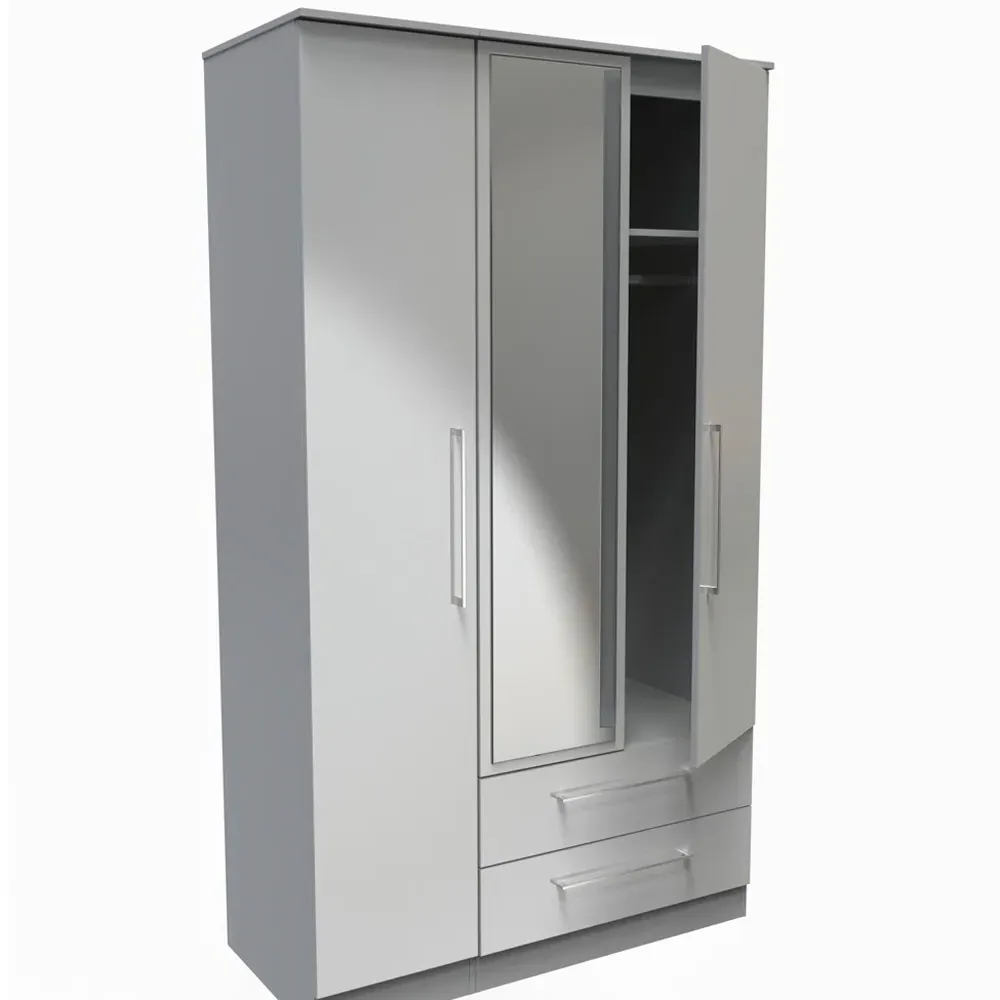 Worcester 3 Door 2 Drawer Mirrored Wardrobe - Grey