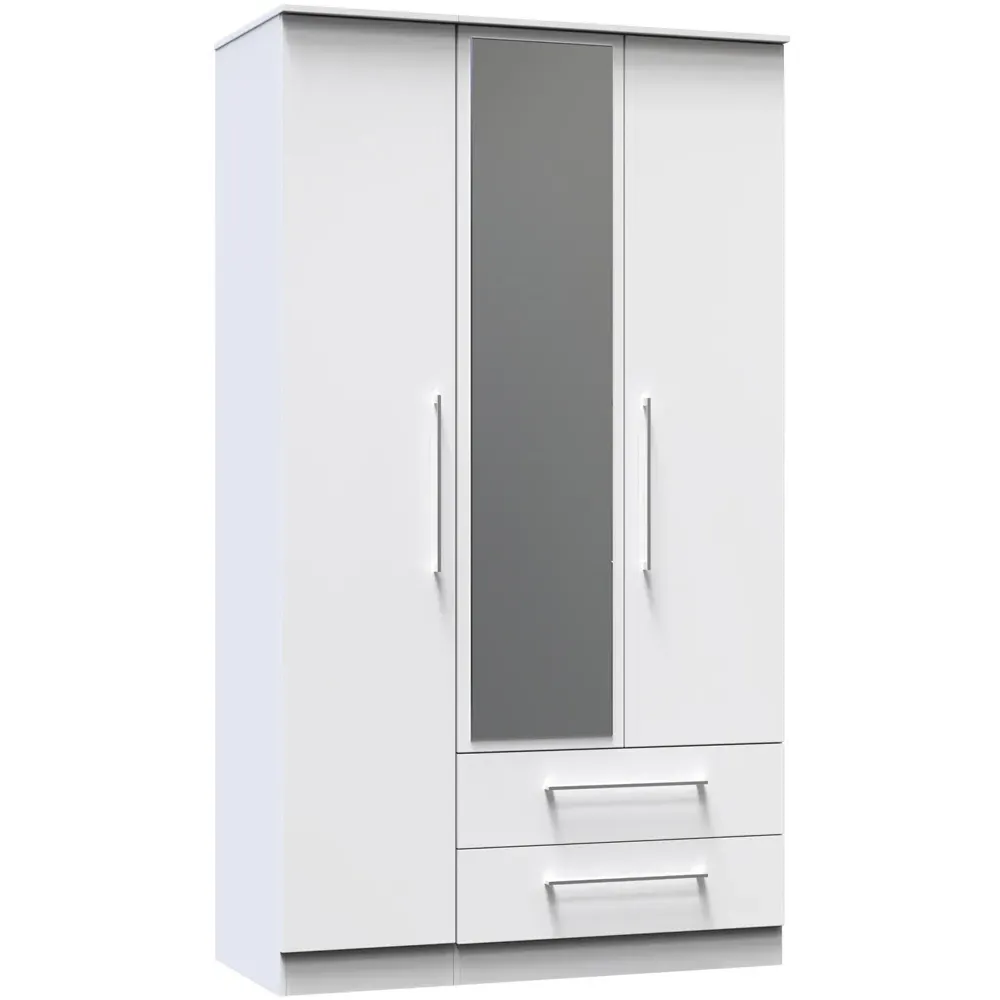Worcester 3 Door 2 Drawer Mirrored Wardrobe - White