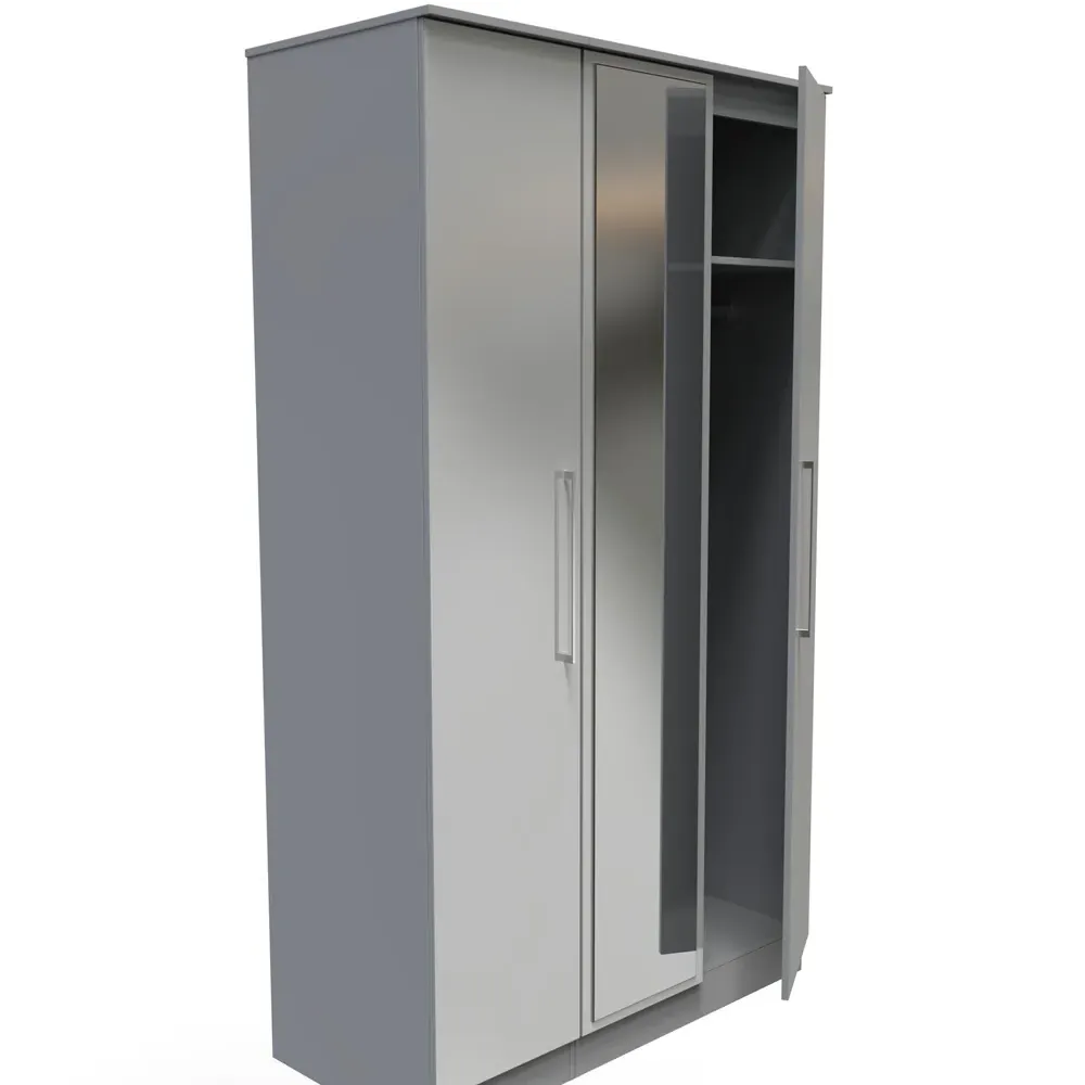 Worcester 3 Door Mirrored Wardrobe - Grey