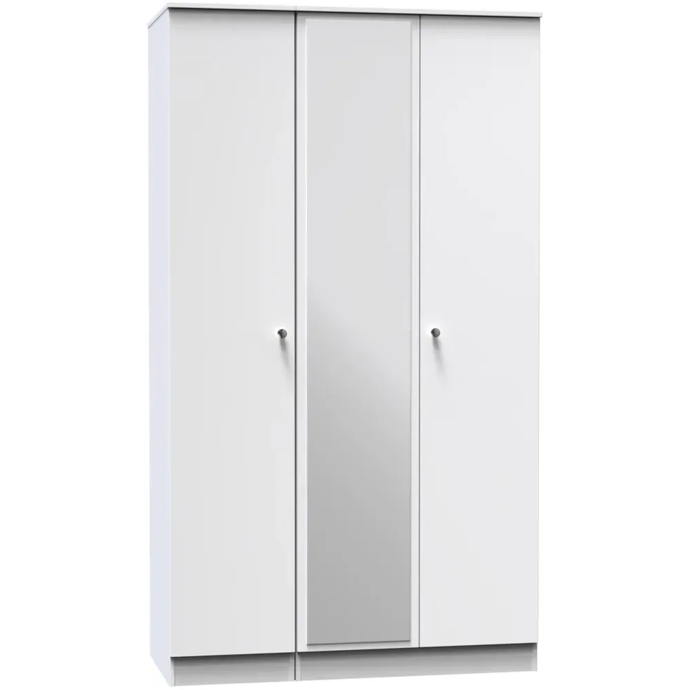 Yarmouth 3 Door Tall Mirrored Wardrobe - White