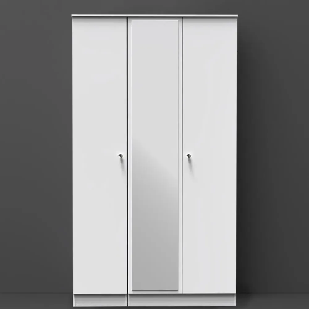 Yarmouth 3 Door Tall Mirrored Wardrobe - White