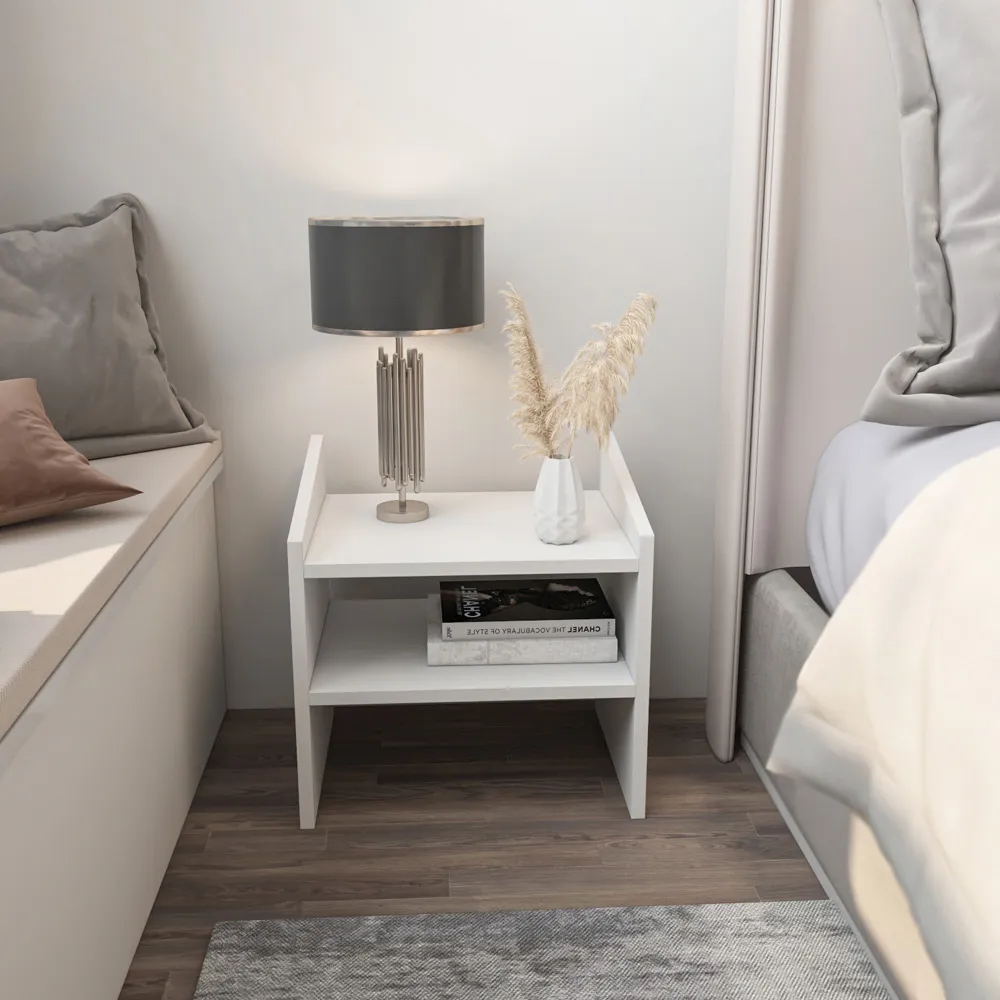 Adin 2 Shelf Bedside Table - White