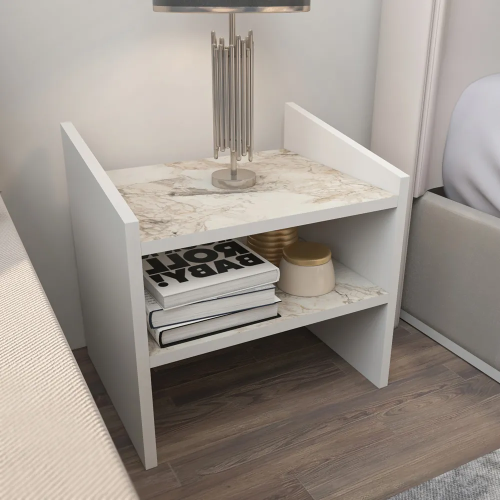 Adin 2 Shelf Bedside Table - White Ephesus