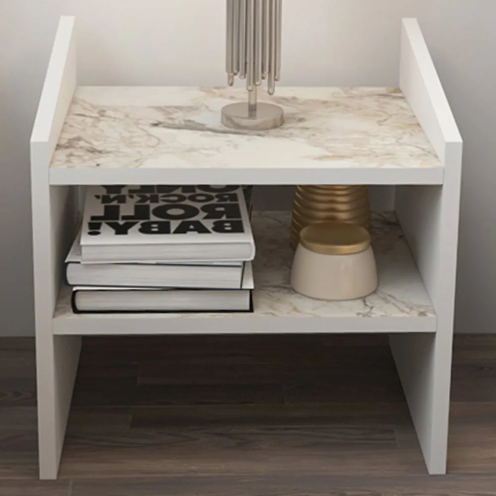 Adin 2 Shelf Bedside Table - White Ephesus