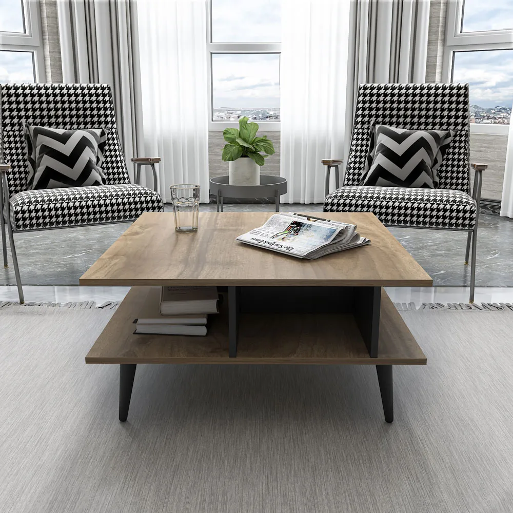 Akya Wide Coffee Table - Walnut, Black