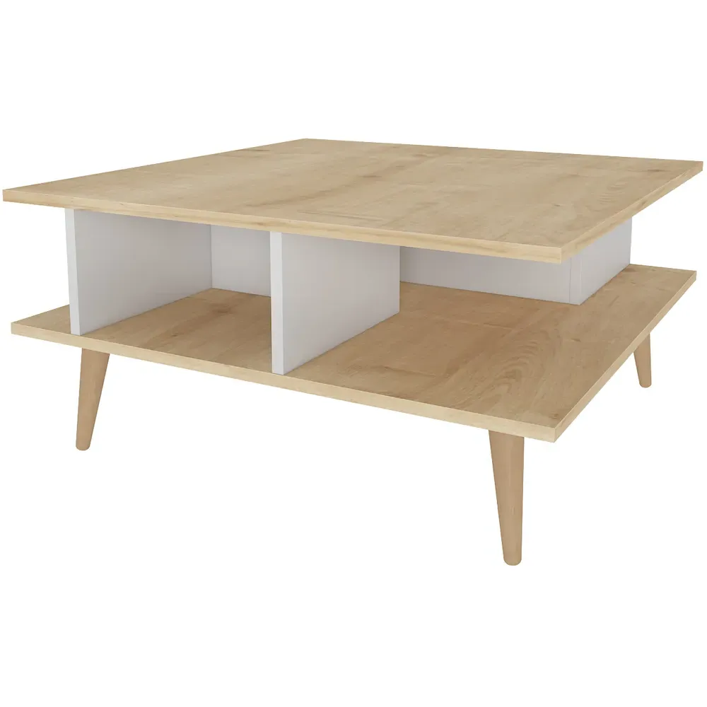 Akya Wide Coffee Table with Storage - Oak and White