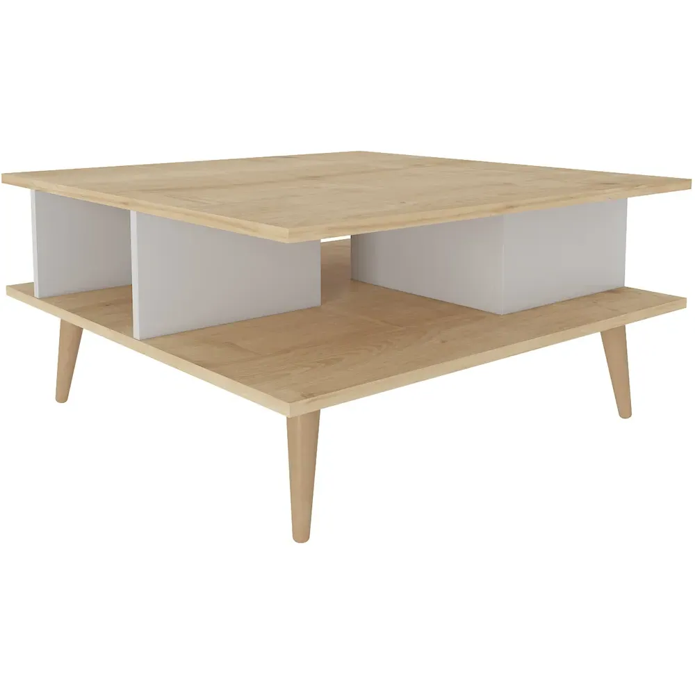 Akya Wide Coffee Table with Storage - Oak and White