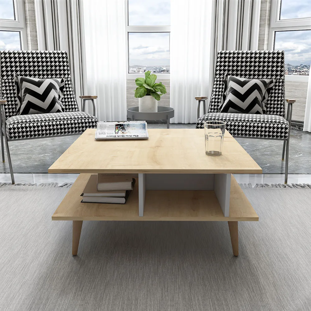 Akya Wide Coffee Table with Storage - Oak and White