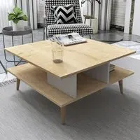 Akya Wide Coffee Table with Storage - Oak and White