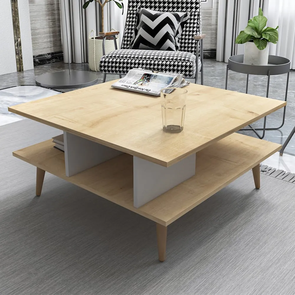 Akya Wide Coffee Table with Storage - Oak and White image
