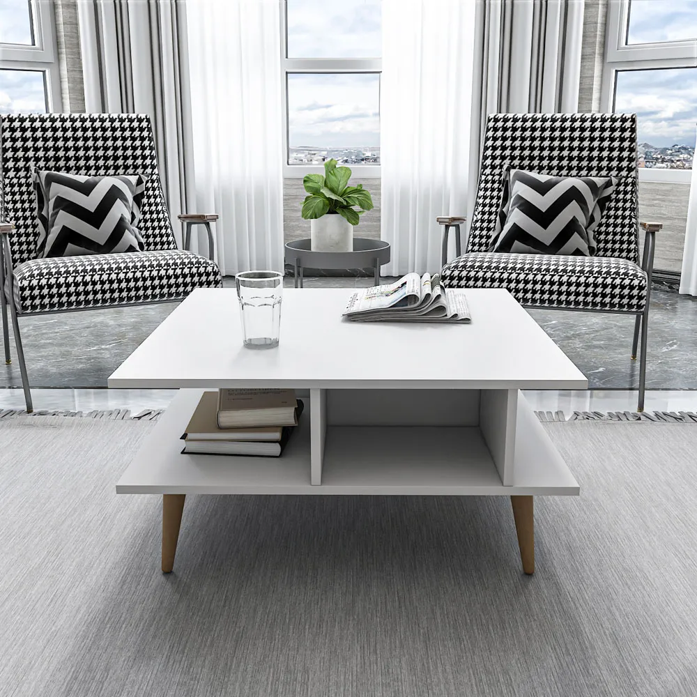 Akya Wide Coffee Table with Storage - White