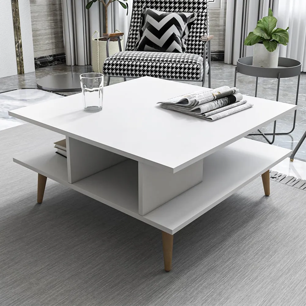 Akya Wide Coffee Table with Storage - White