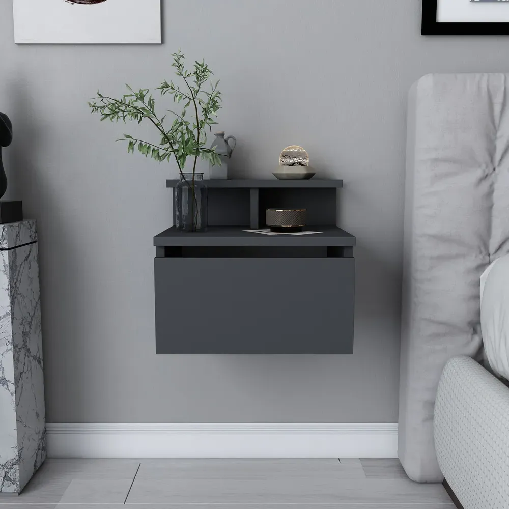 Alice Floating Bedside Table with Drawer - Black