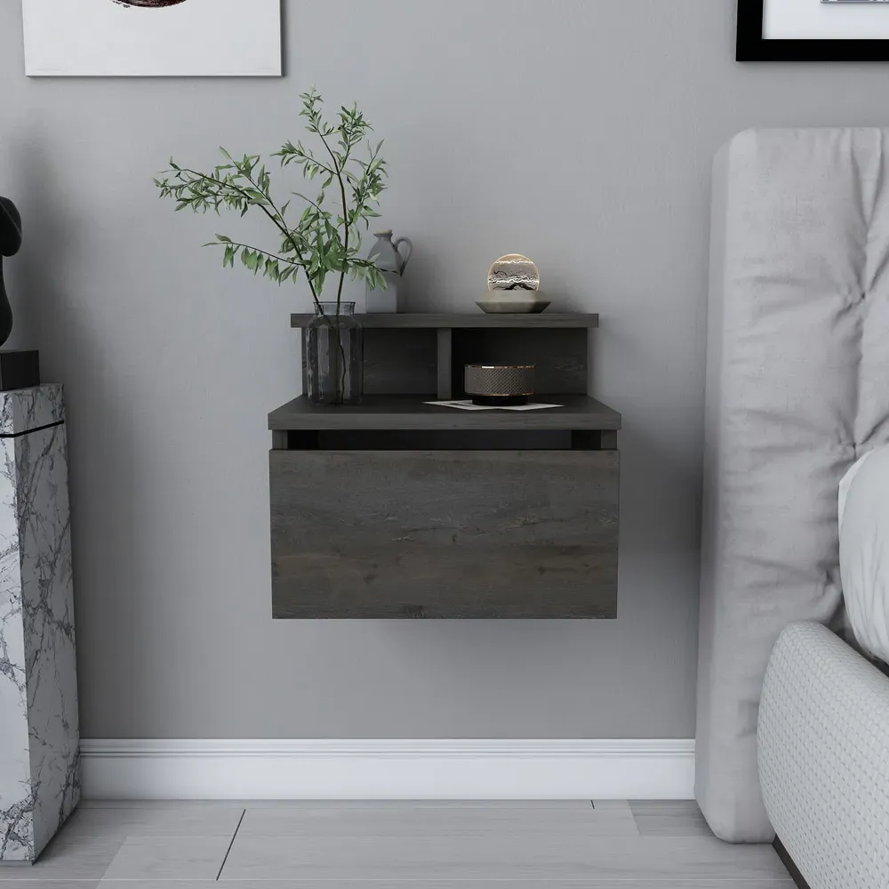 Alice Floating Bedside Table with Drawer - Silver