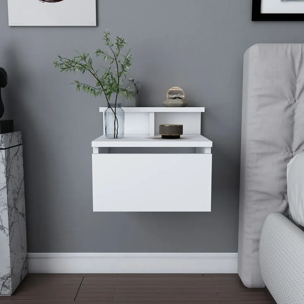 Alice Floating Bedside Table with Drawer - White