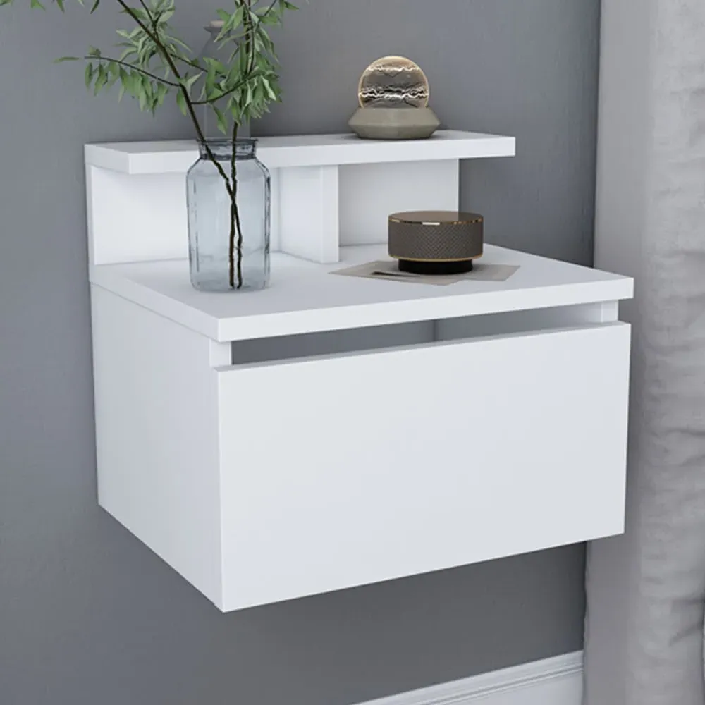 Alice Floating Bedside Table with Drawer - White
