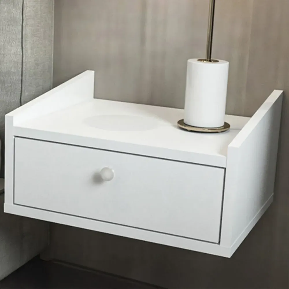 Anel Single Drawer Floating Bedside Table - White image