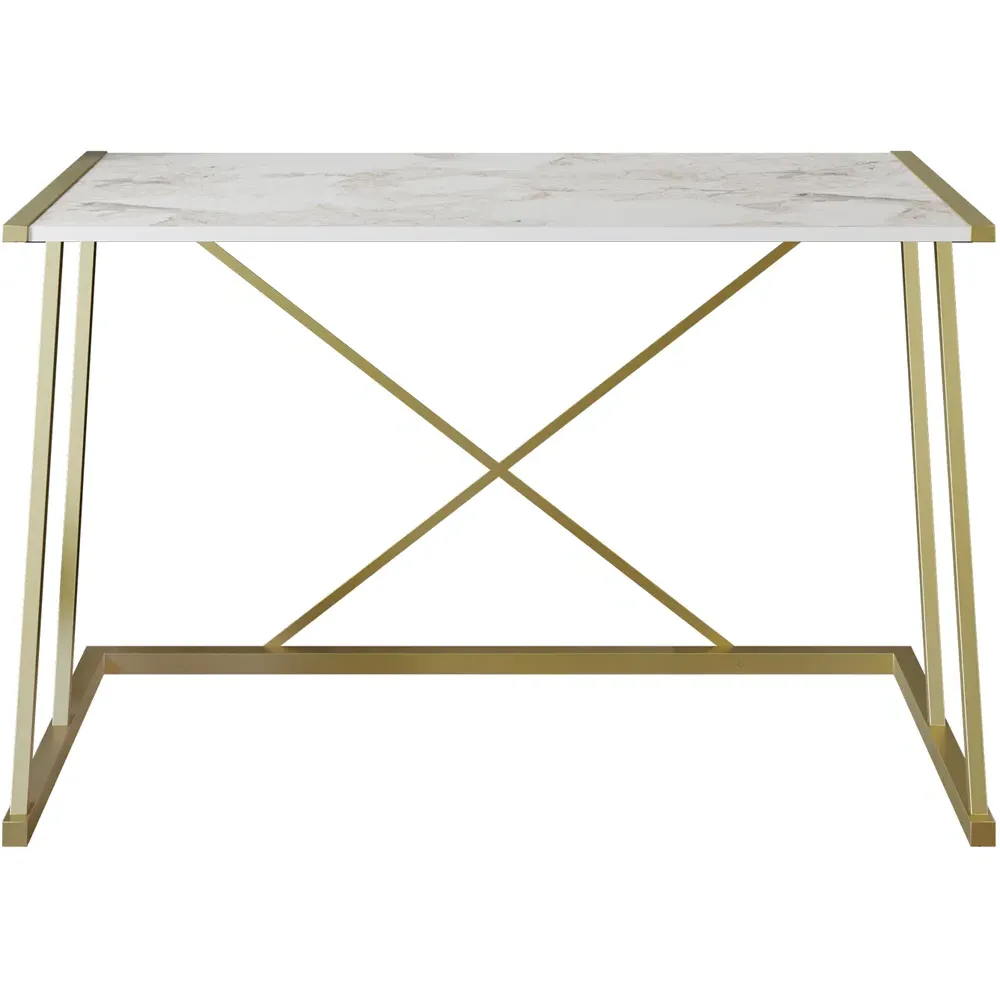 Anemon Wide Computer Desk - White Marble, Gold
