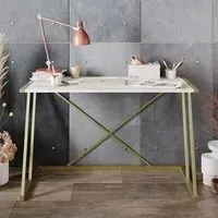 Anemon Wide Computer Desk - White Marble, Gold