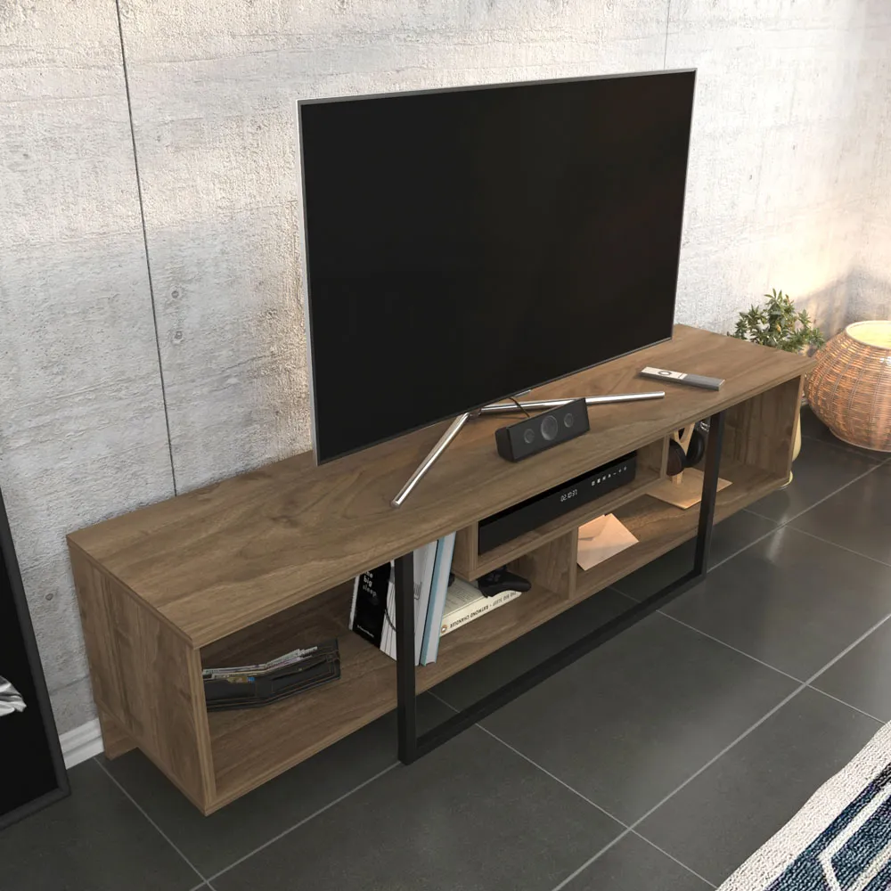 Asal 3 Shelf TV Unit - Walnut, Black