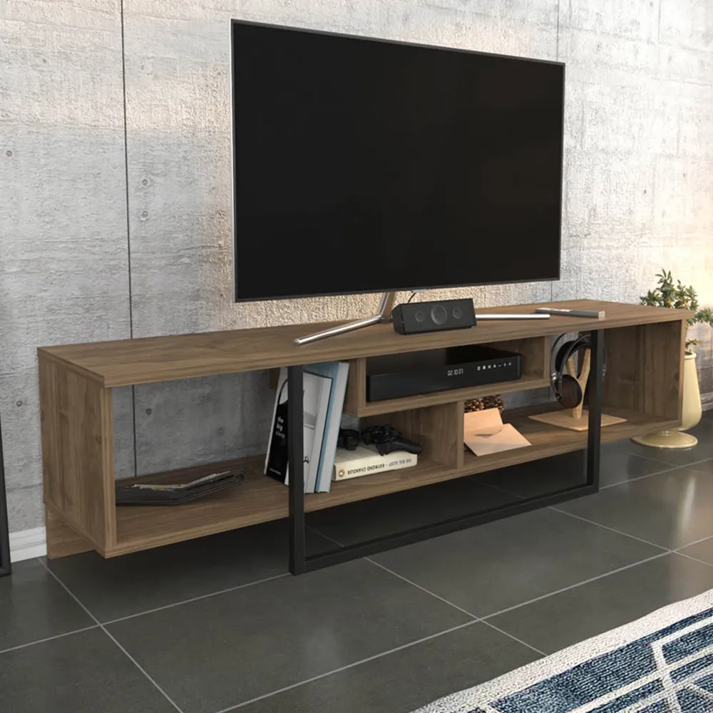 Asal 3 Shelf TV Unit - Walnut, Black