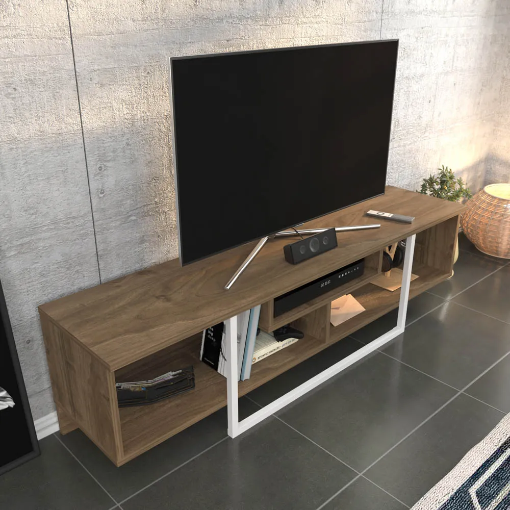 Asal 3 Shelf TV Unit - Walnut, White