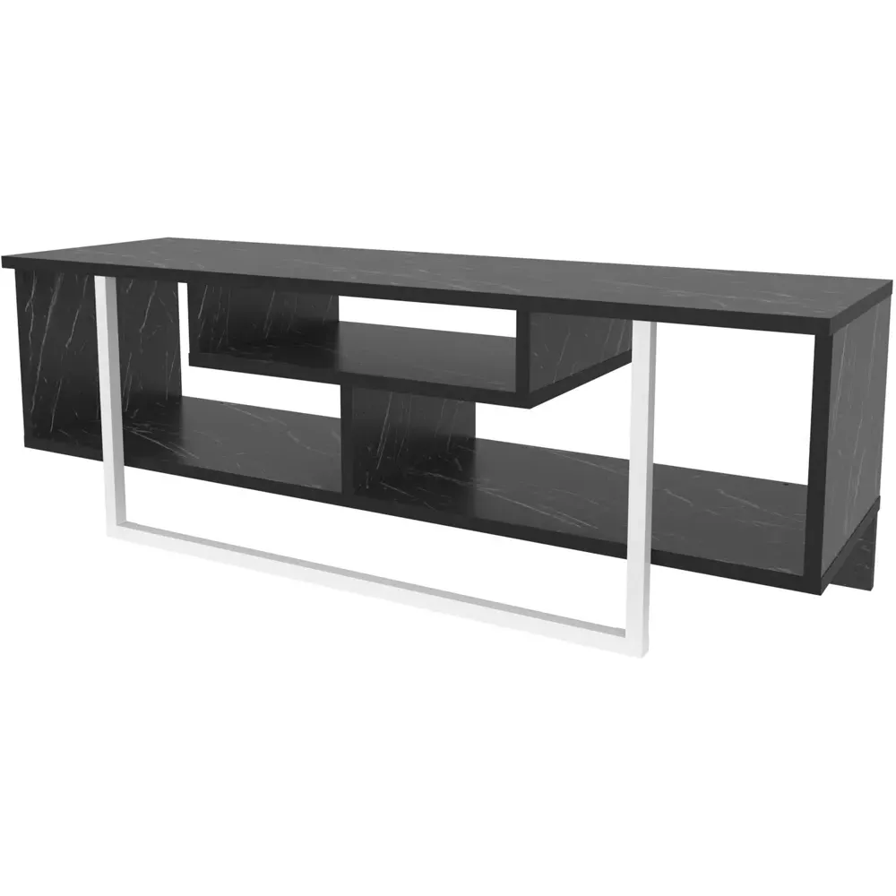 Asal Wide TV Unit - Black Marble Effect, White