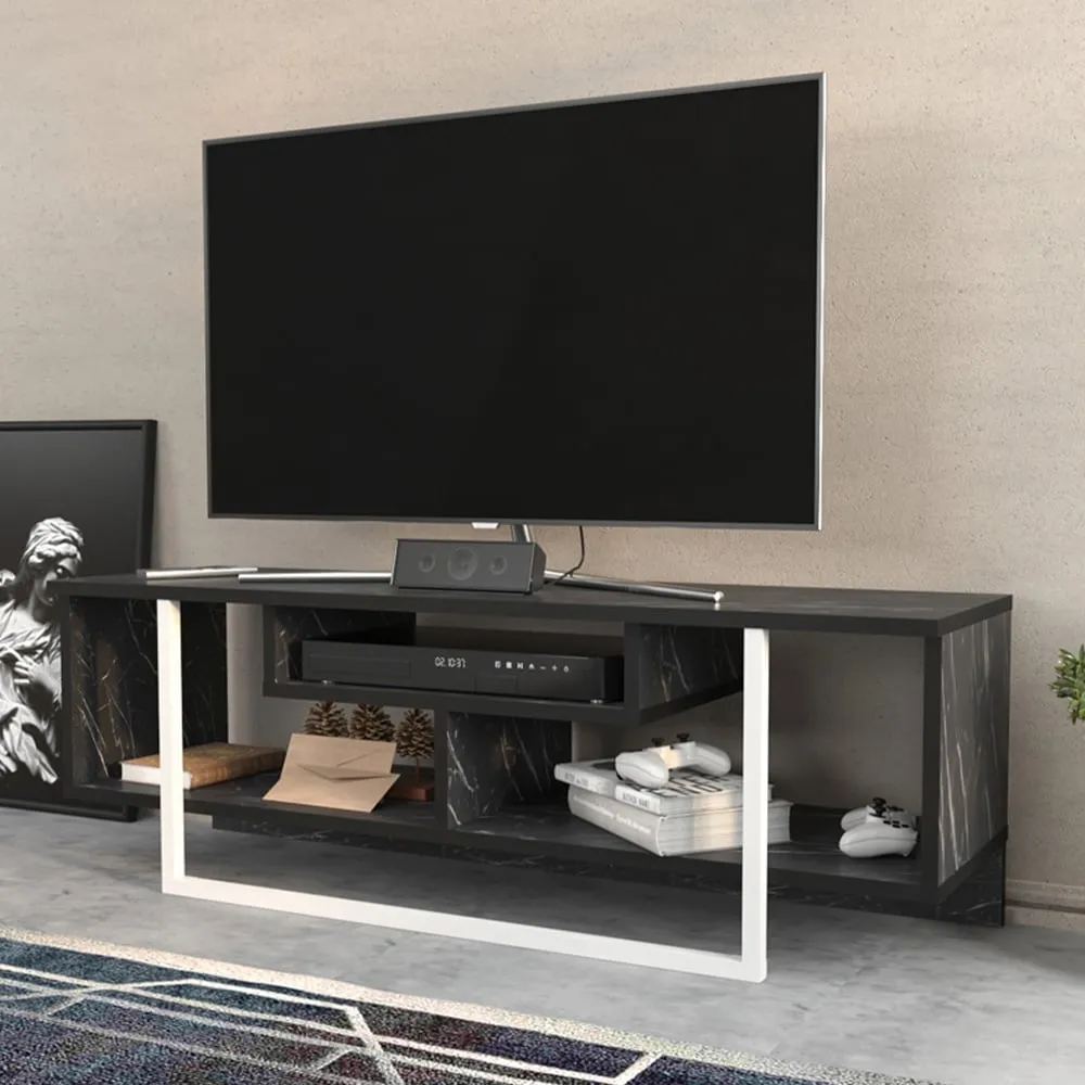 Asal Wide TV Unit - Black Marble Effect, White image
