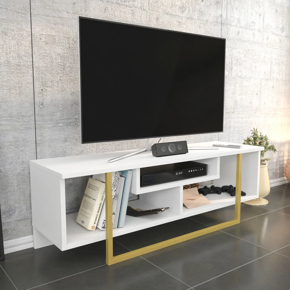 Asal Wide TV Unit - White, Gold