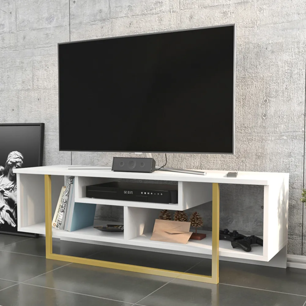 Asal Wide TV Unit - White, Gold
