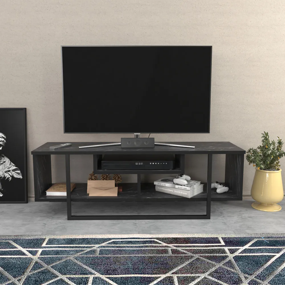 Asal Wide TV Unit with Metal Legs - Black