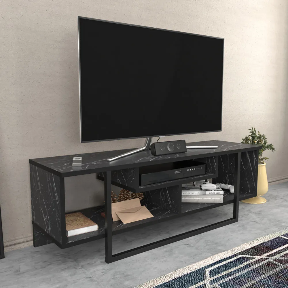 Asal Wide TV Unit with Metal Legs - Black