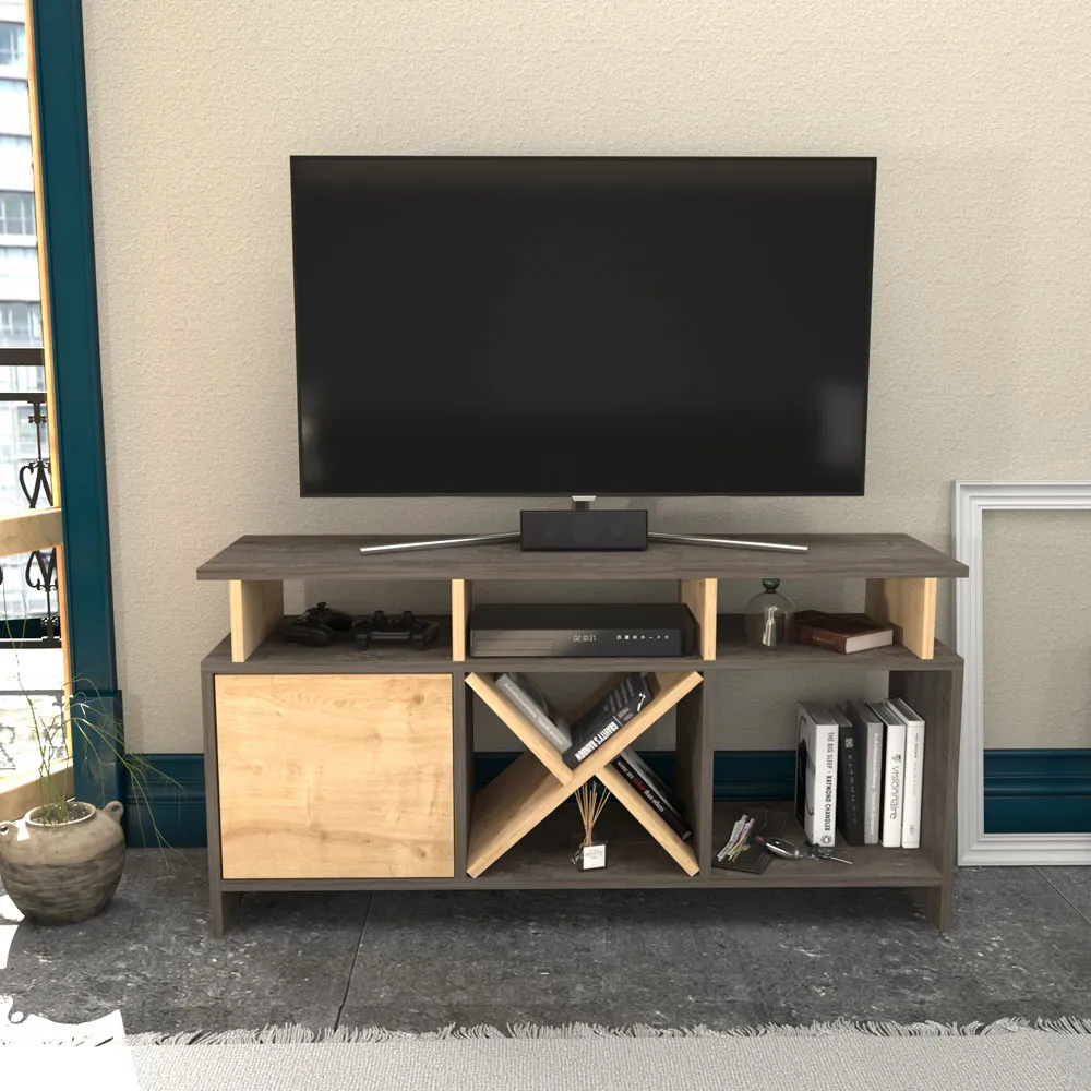 Auburn Single Door TV Unit with 8 Shelves - Wenge, Sapphire Oak