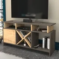 Auburn Single Door TV Unit with 8 Shelves - Wenge, Sapphire Oak