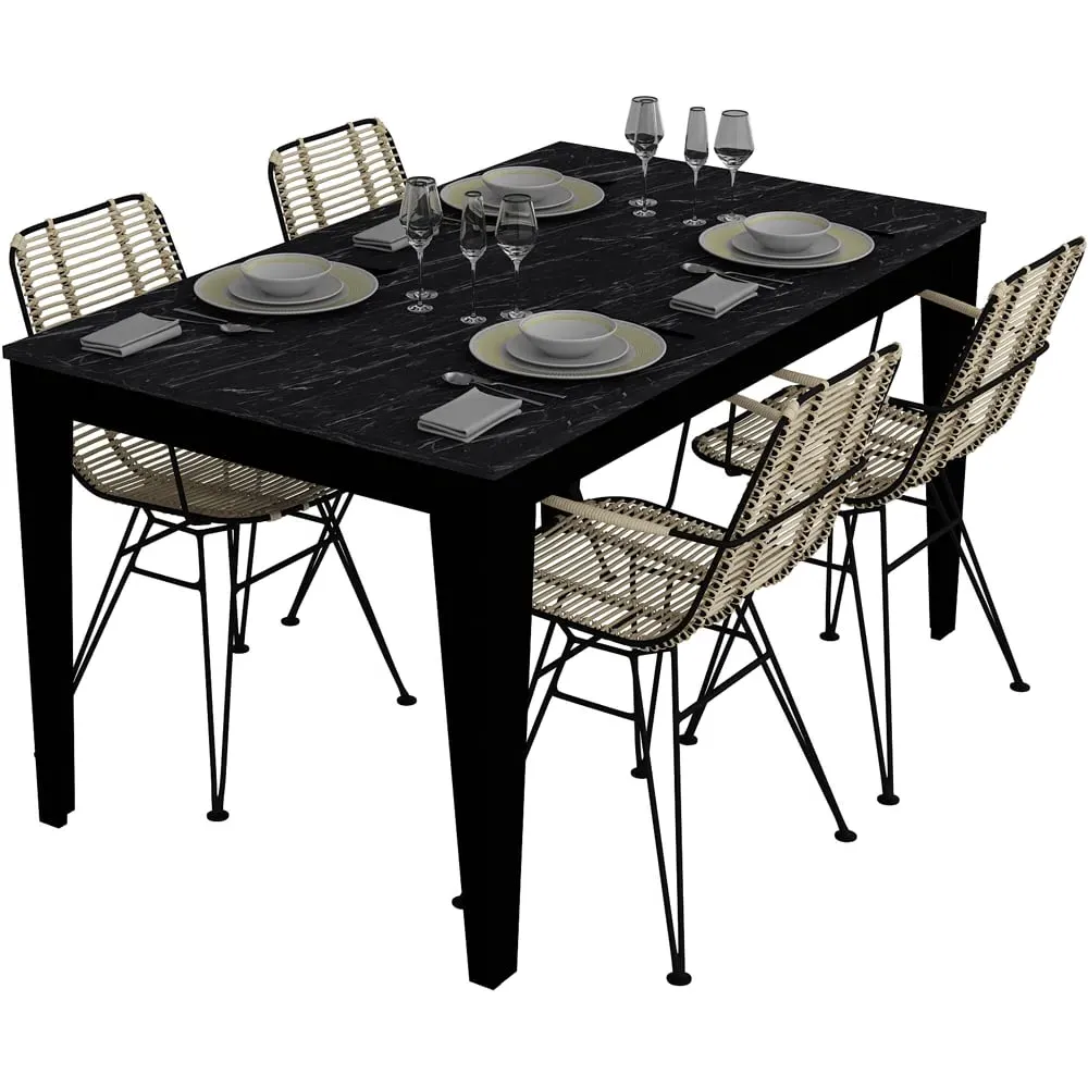 Bud 4-Seater Dining Set - Black, Marble Effect