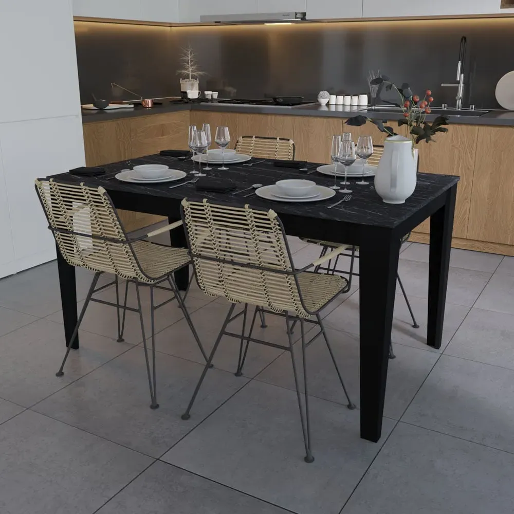 Bud 4-Seater Dining Set - Black, Marble Effect