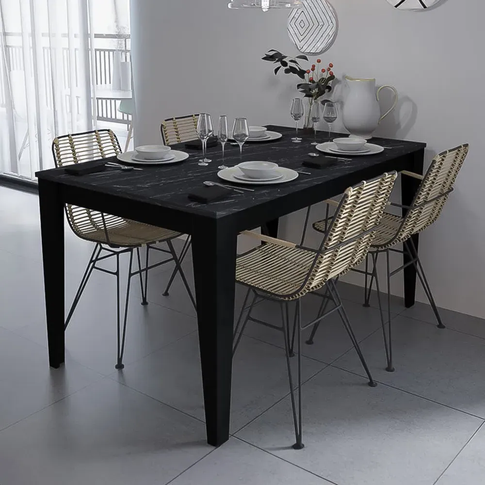 Bud 4-Seater Dining Set - Black, Marble Effect image