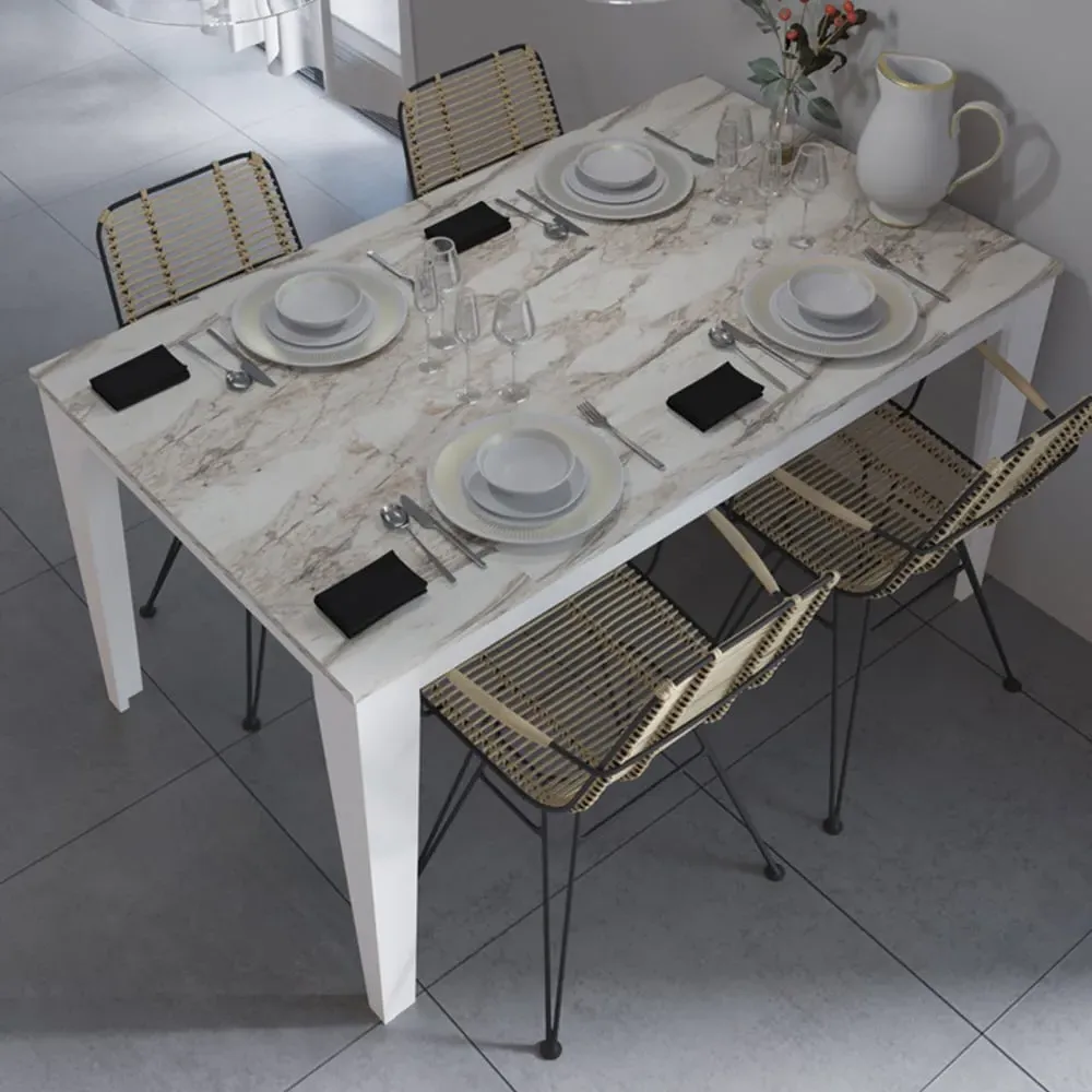 Bud 4-Seater Dining Set - White, Marble Effect