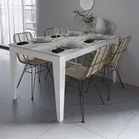 Bud 4-Seater Dining Set - White, Marble Effect
