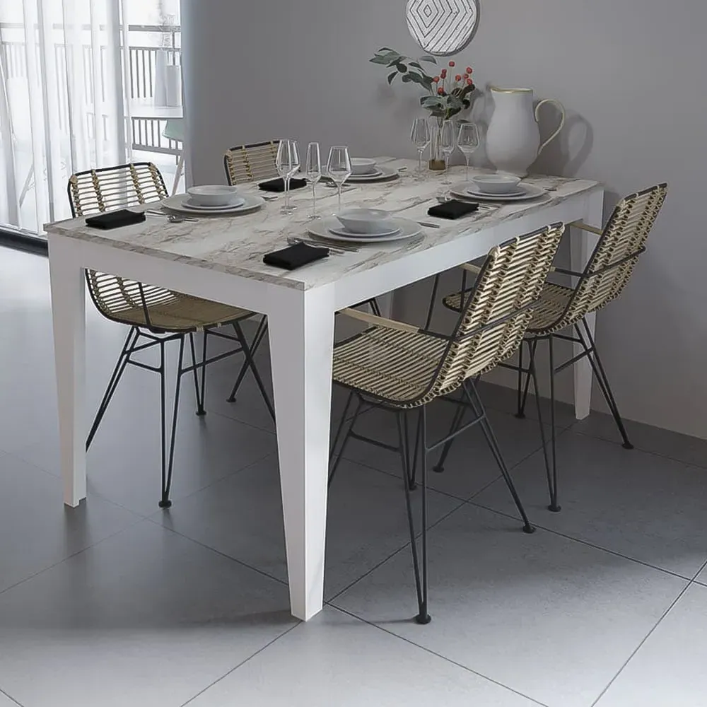 Bud 4-Seater Dining Set - White, Marble Effect