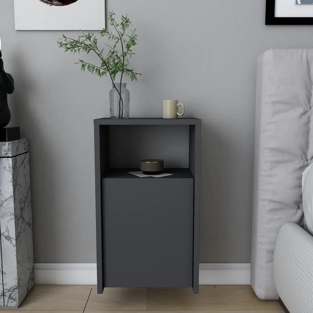 Carlin Single Door Bedside Table with Shelf - Black