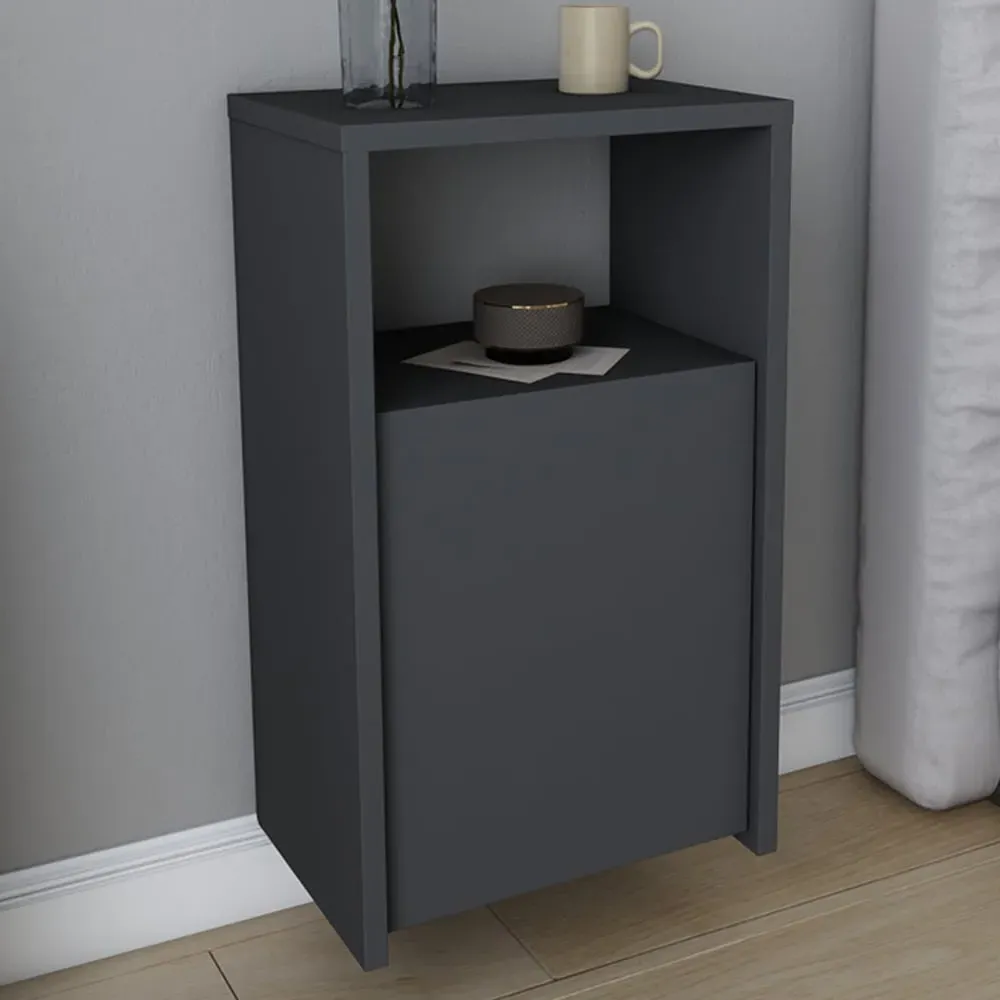 Carlin Single Door Bedside Table with Shelf - Black image