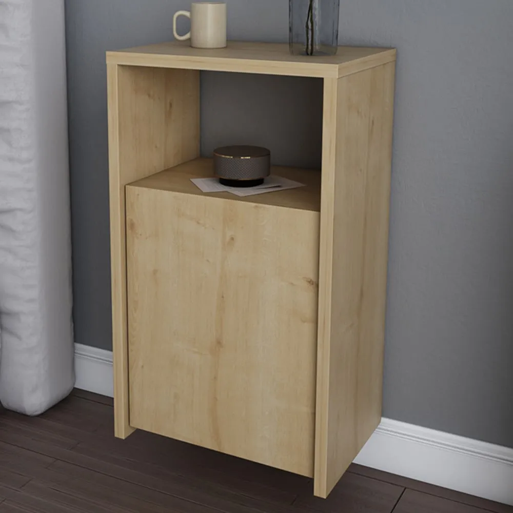 Carlin Single Door Bedside Table with Shelf - Brown