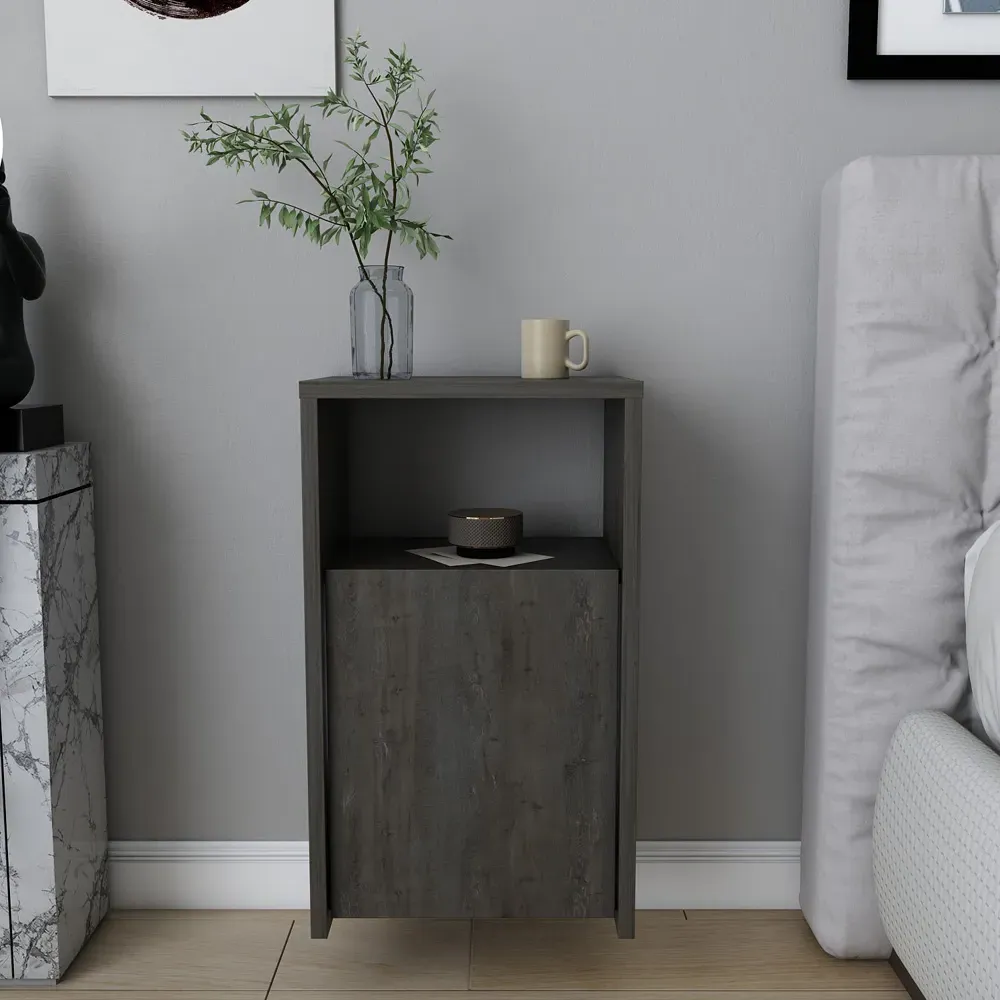 Carlin Single Door Bedside Table with Shelf - Silver
